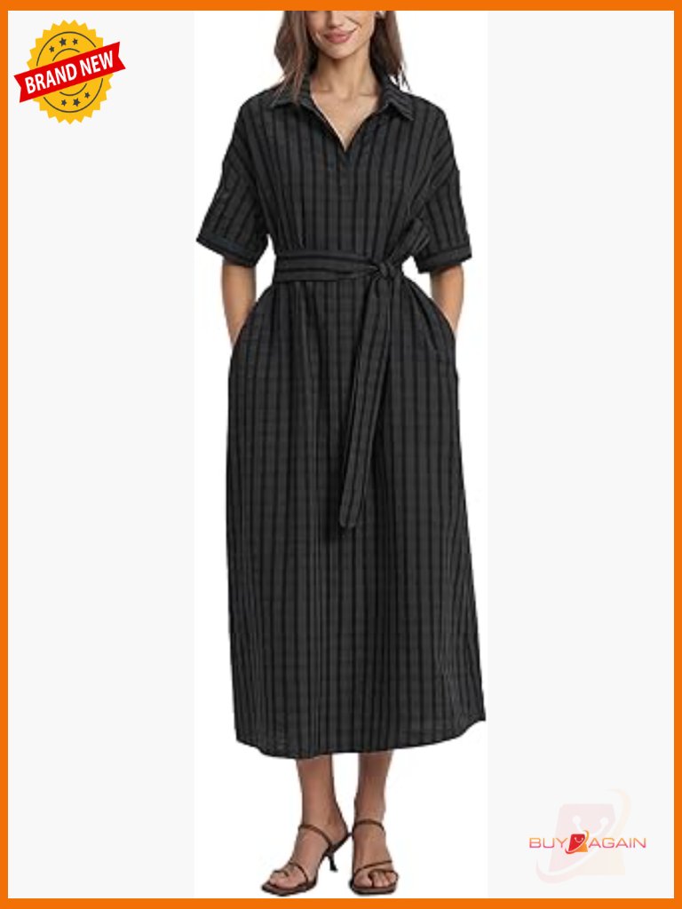 Short Sleeve Striped Maxi Dress With Pockets